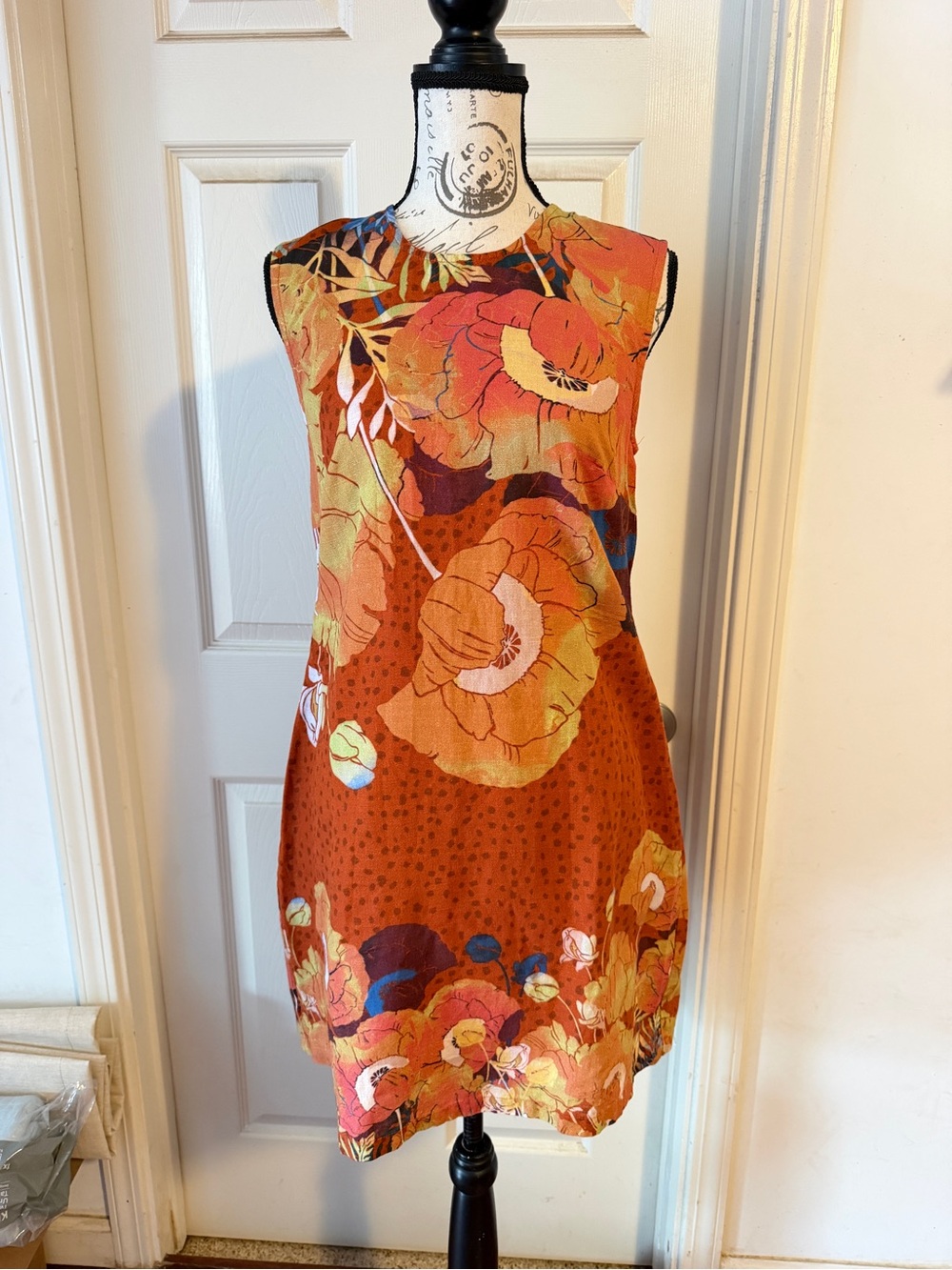 Anthropologie Rust Orange Floral Mini Dress by Conditions Apply - Picture 1 of 7